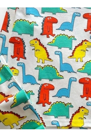 Cantoy Erkek Çocuk Pamuklu Dinazor Baskılı Pijama-15271 Beyaz