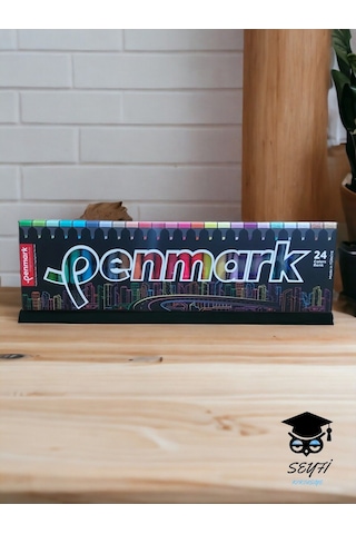 Penmark 24 Renk Plastik Standlı Fosforlu Kalem Seti İşaretleme Kalem Seti Highlighter Çok Renkli