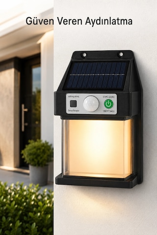 Güneş Enerjili Sensörlü Solar Aplik Duvar Tipi Dış Mekan Hareket Algılamalı Işık