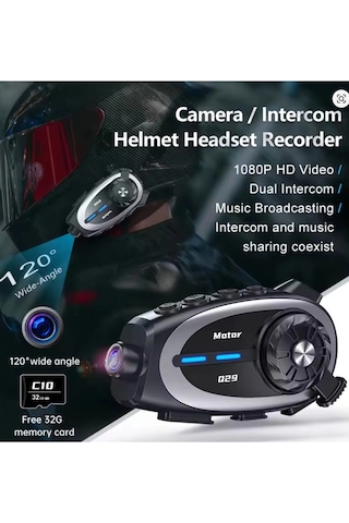 Q29 Motosiklet Kask Kulaklık Eşleşmeli 1080p Geniş Açı Su Geçirmez Intercom