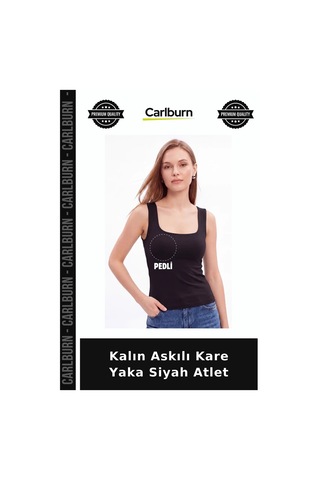 Carlburn Delux Serisi Kalın Askılı Kare Yaka Siyah Atlet Tekstil Rahat Üst Giyim