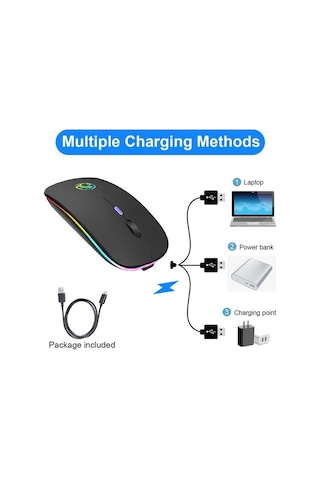 Jng-5012m Kablosuz Şarjlı Mouse Çift Modlu Bluetooth Ve 2.4 Ghz Usb Wireless Rgb Led Işıklı Telefon Tablet Bilgisayar Uyumlu 1600 Dpi Sessiz Click Mouse Diğer