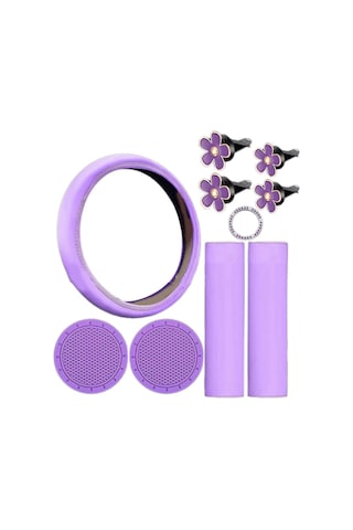 10 Adet Kadınlar İçin Direksiyon Simidi Kılıfı Sevimli Aksesuar Seti Mor Mor