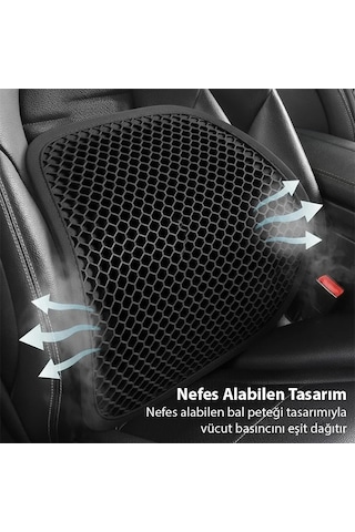 Ally Jel Destekli Ortopedik Bel Sırt Minderi Araç Ofis Ve Ev Koltukları İçin Ergonomik Bel Sırt Destek Minderi- Siyah
