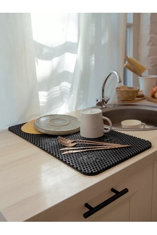 Kuchenmatt Bulaşık Kurutma Paspası Masaüstü Kurutucu Mutfak Masası İçin. 168690206 Siyah
