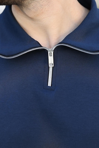 Madmext Lacivert Yarım Fermuar Detaylı Polo Yaka Erkek Tişört E7184
