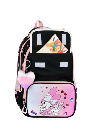 My Melody Baskılı Ortopedik Su Geçirmez Okul Çantası Termal Beslenme Ve Kalemlik Seti Siyah