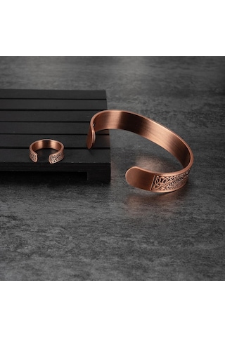 Ikuinen Manyetik Saf Bakır Takı Seti Ayarlanabilir Bilezik Yüzük Vintage Ağacı Takı Seti Kadın Erkek İçin