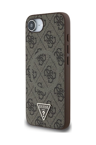Apple Uyumlu iPhone 16e Kılıf Guess Lisanslı M-safe Pu Üçgen Logo 4g Desenli Kapak Kahverengi