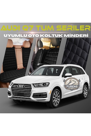 Audi Q7 Siyah Renk Tay Tüyüü Cepli & Terletmez Sırtlı Oto Koltuk Minder Seti - Koltuk Koruma Kılıfı Ön & Arka Tam Set