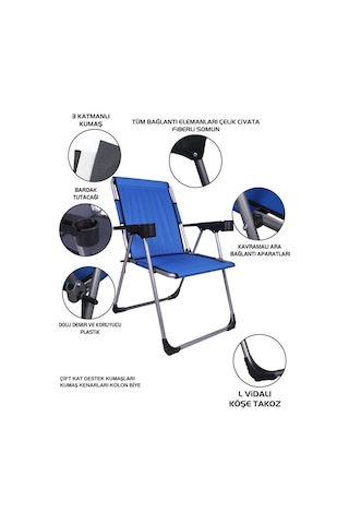 Alin Metal 3''lü Lüks Bardaklı Kamp Sandalyesi Ve Masa Set Mavi Mavi