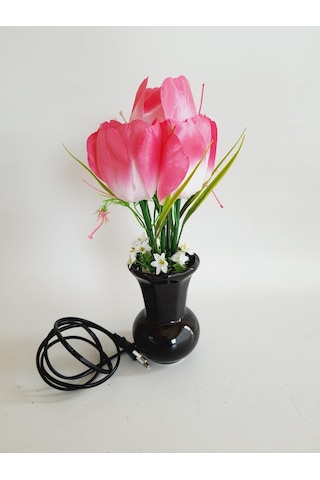 90'lar Temalı Dekoratif Işıklı Yapay Çiçek 27cm Pembe-beyaz Lale