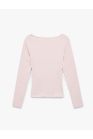 Koton Pamuklu Slim Fit Uzun Kollu Yuvarlak Kayık Yaka Tişört Pembe 6sal10226ık Gül