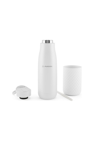 Puccon 500 Ml Pipetli Beyaz Çelik Matara/termos - Silikon Gövdeli Plus - 50008