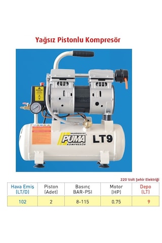 Puma PSLY 9 0.75M 9 L Yağsız Kompresör