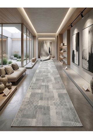 Aksu Prime Desa Dmr Halıcılık Gri Modern Kabartmalı Kaymaz Taban Çocuk Odası Salon Hol, Koridor Mutfak Yıkanabilir Jel Kesme Yolluk Halı