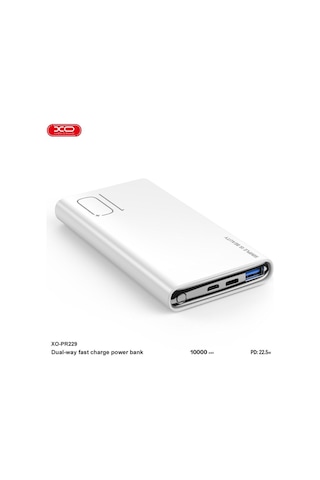 Pr229 22.5w Pd Hızlı Fast Type-c Usb-c / Usb-a Çift Çıkışlı 10000 Mah Powerbank Şarj Aleti Beyaz