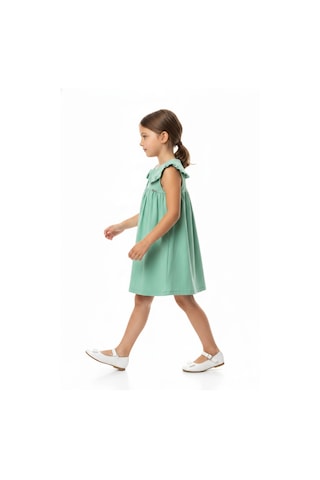 Toontoy Kids Toontoy Kız Çocuk Regular Fit Bebe Yaka Düğmeli Kısa Kollu Elbise 25049 Yeşil