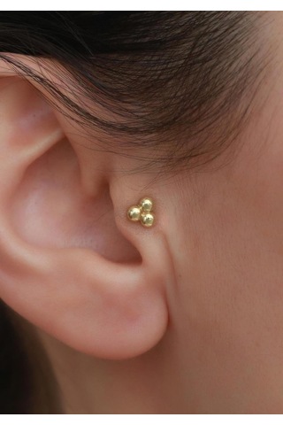 14 Ayar Altın Üç Toplu Tragus Piercing Sarı