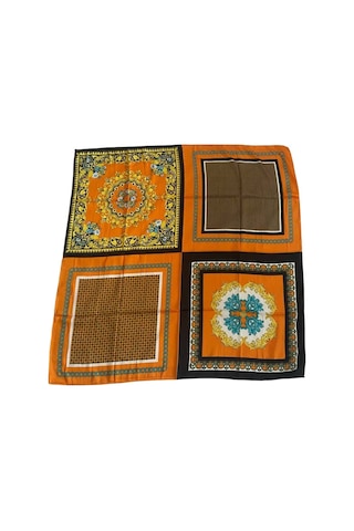 Tikitonki Çiçek Desenli Oranj Saten Eşarp - 90x90 Oranj Oranj