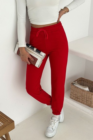 Kadın Bağcıklı Jogger Pantolon & Eşofman Altı Sportif & Enerjik Stil Kırmızı
