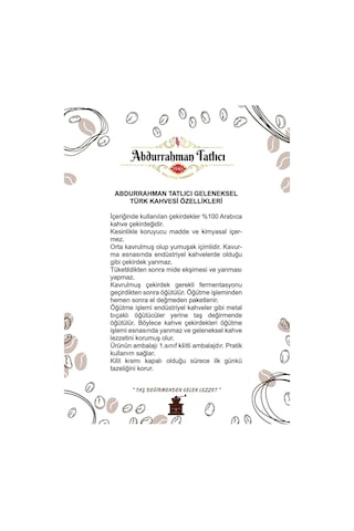 Abdurrahman Tatlıcı Geleneksel Türk Kahvesi 100 Gr 4 Adet Türk Kahvesi