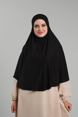Siyah Pratik Hazır Geçmeli Tesettür Eşarp Viskon Pratik Namaz Örtüsü 2201 01 Siyah