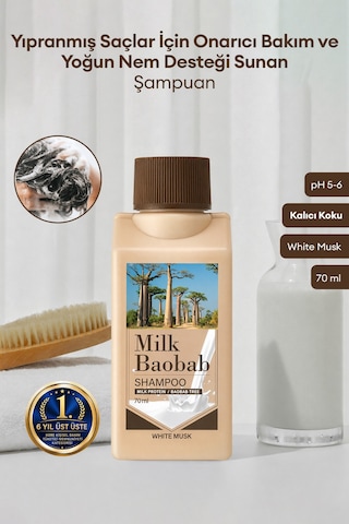 Yıpranmış Saçları Onaran Yoğun Nemlendirici Şampuan Mılk Baobab Original Shampoo White Musk 70ml Tüm Saç Tipleri