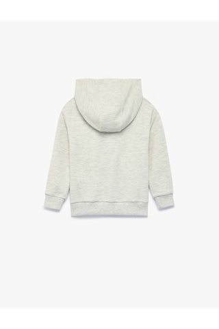 Koton Nakış Detaylı Uzun Kollu Kapşonlu Fermuarlı Oversize Sweatshirt Gri Melanj 7wmb10056tk