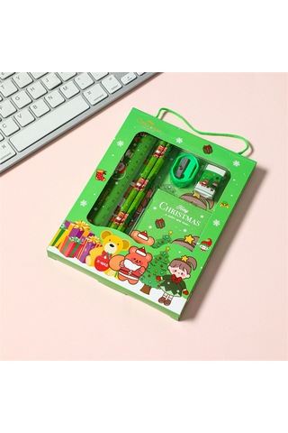 6pcs Noel Kırtasiye Hediye Kutusu Noel Kalemleri Silgi Cetvel Defter Defter Okul Öncesi Anaokulu Malzemeleri İçin Set Blue
