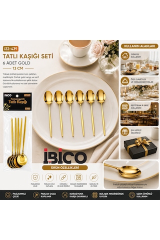 60 Parça Gold Tatlı Kaşık Seti 13cm - 1 Paket İçinde 6 Adet Vardır - 10 Paket Gönderilir 5492 Çr
