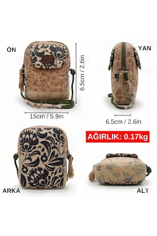 Cappadocia Vintage Kadın Çiçek Desenli Omuz Çantası - Bohem Tarz Mini El Ve Telefon Çantası Açık Taba - Kahverengi
