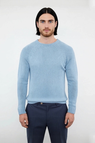 Frm Erkek Mavi Bisiklet Yaka Fitted Seamless Reglan Kol Akrilik Triko