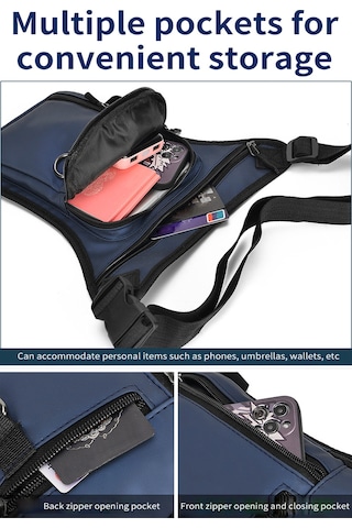 Singree Motosiklet Bacak Çantası - Mavi Pu Deri, 31x18x2cm Boyutlarında