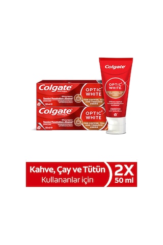 Colgate Optic White Kahve, Çay ve Tütün Kullanıcıları için Beyazlatıcı Diş Macunu 50 ml x 2 Adet