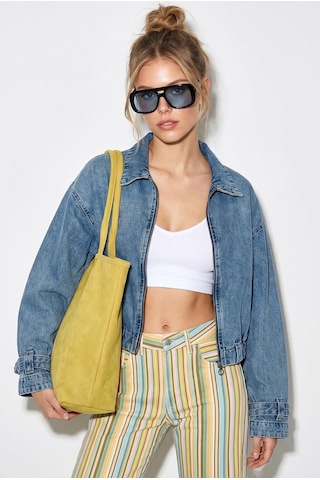 Shade Kadın Fermuarlı Kemer Detaylı Oversize Denim Ceket 3667 60286206 - Buz Mavisi