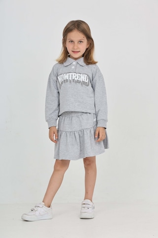 Toontoy Kız Çocuk Nowtrend Baskılı Etekli Takım Gri Melanj