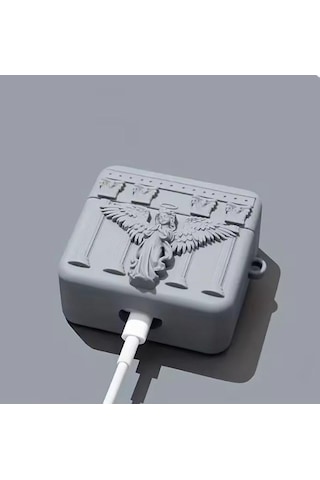 Apple Uyumlu AirPods Pro 2 Angel Kılıf Dua Eden Melek Figürlü Gri