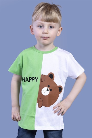 Toontoy Kids Toontoy Erkek Çocuk İki Renkli Ayıcık Baskılı Tişört Yeşil