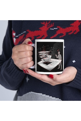 Mimarlar Ve Mühendisler İçin Kupa Bardak Proje Ve Plan Temalı Porselen Hediyelik Bardak Beyaz