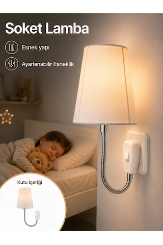 Gece Lambası Soket Lamba Prize Takılabilir Esnek Boyun Kumaş Başlık Mh-hs9089-1935 Dekoratif