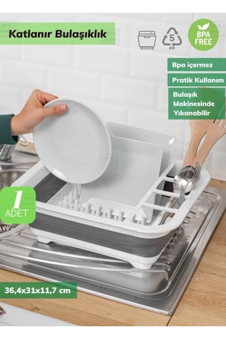 Bulaşıklık Katlanır Tabaklık Bardaklık Silikon Tabaklık Bpa Free Beyaz Gri