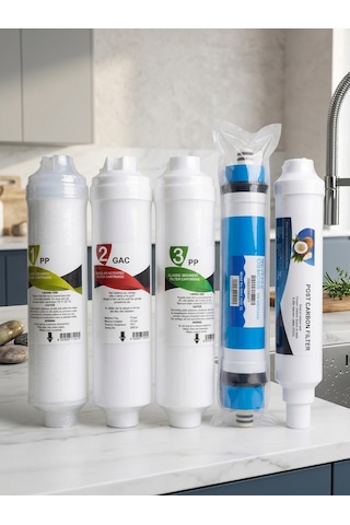İdeal Mağaza Su Arıtma Cihazı Için 5 Li Filtre Seti Sediment - Aktif Karbon - Blok Karbon - Membran -post Karbon Filtreler Ideal Mağaza 5'Li Filtre Seti