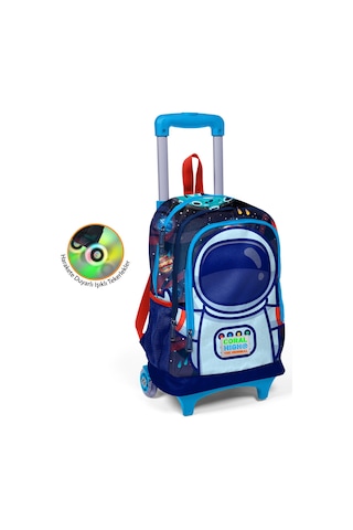 Coral High Kids Saks Mavi Astronot Desenli Üç Bölmeli Işıklı Tekerlekli Çekçekli Okul Sırt Çantası 23924