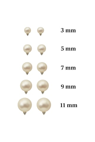 14 Ayar Altın Üç Tırnaklı Pırlantalı 0,057 Karat İnci Küpe 5 Mm Sarı