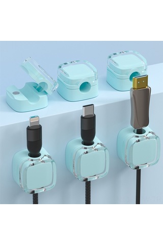 Maiyame Masaüstü Manyetik Kablolu Organizatör: Kendini Yapıştıran, Çakışmayan, Sabitleyici Ve Sarıcı Mavi, 6 Adet