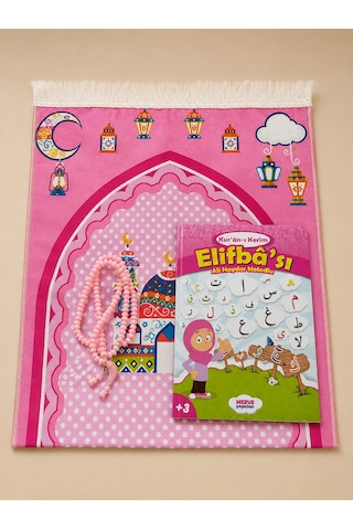 Çocuk Namaz Seti 2001 Çantalı Seccade, Elif Ba Ve 99'lu Tesbih Pembe
