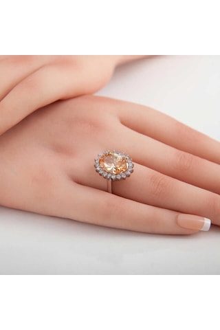 Gümüş Turuncu Taşlı Oval Kadın Yüzük