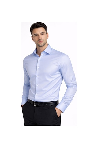 Classics Men Slim Fit Uzun Kollu Kolay Ütü Pamuk Saten Erkek Gömlek Buz Mavi