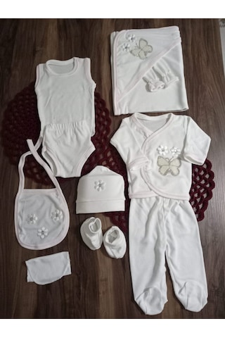 Petite Ponponbaby 10 Lu Hastane Çıkışı Seti Kelebek Desenli Beyaz